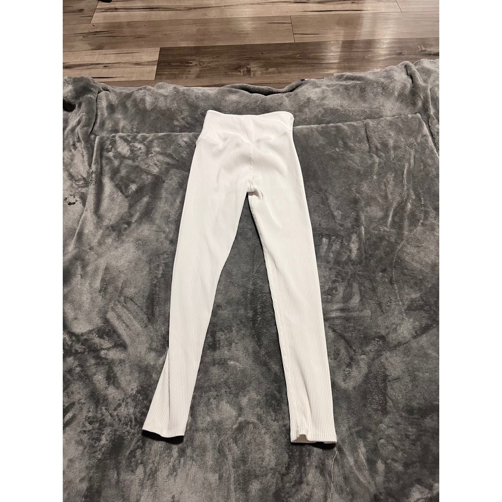 Carbon38 Womens High Rise Ribbed Leggings White Size Small Athleisure Yoga - Picture 3 of 3